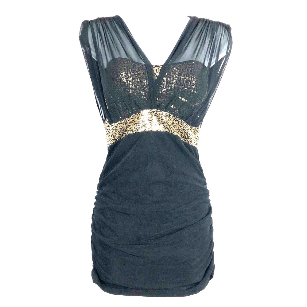 Black & Gold Sequin Stretch Bodycon Mini Dress
